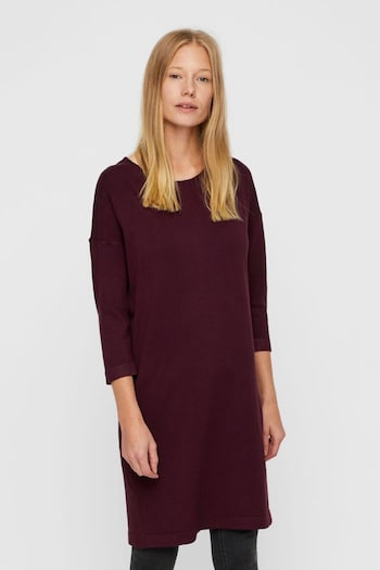 VERO MODA Burgundy Red 3/4 Sleeve Knitted Dress (R22775) | £38