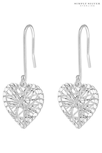 Simply Silver Sterling Silver 925 Diamond Cut Cage Heart Drop Earring (R23014) | £40