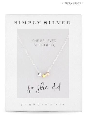 Simply Silver Sterling Silver 925 Tri-Tone Triple Star Necklace - Gift Boxed (R23209) | £26