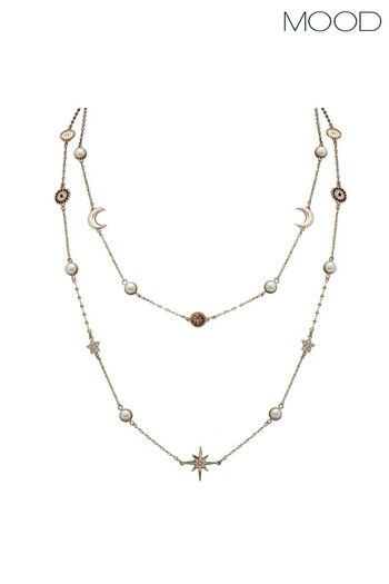 Mood Gold Plated Crystal And Cream Pearl Celestial Necklace (R23579) | £22