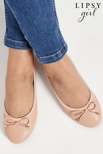 Lipsy Nude Metal Bow School Ballerina Shoe (R24687) | £12 - £16