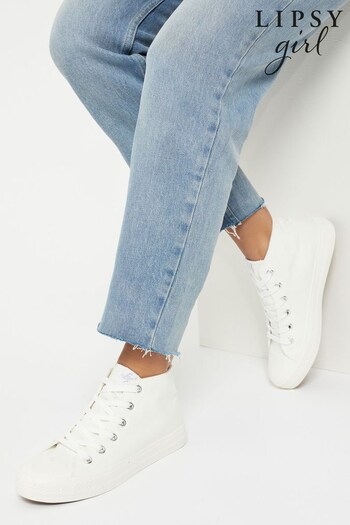 Lipsy White High Top Lace Up Canvas Trainer (R24691) | £17 - £21