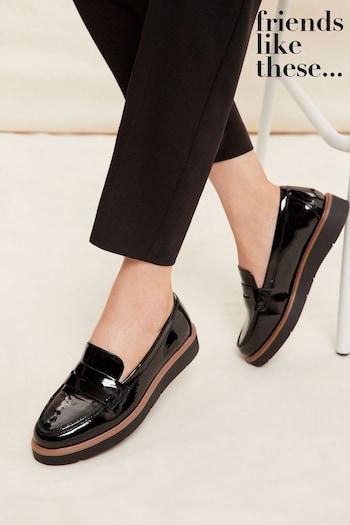 shakira diamante block heel sandals Black Patent Regular Fit Wedge Platform Comfort Loafer (R24955) | £29