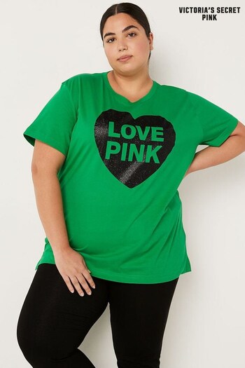 Victoria's Secret PINK Green Cotton Short Sleeve Campus T-Shirt (R25055) | £30