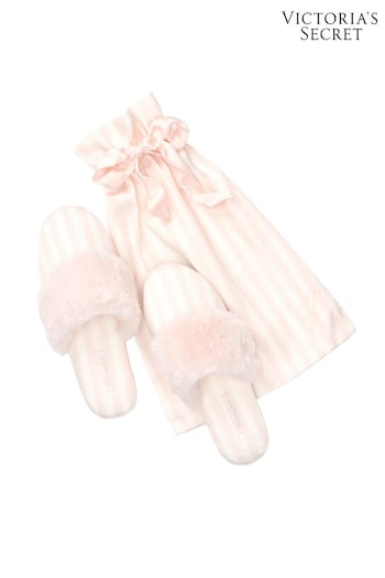 Victoria’s Secret Pink White Stripe Satin Stripe Slippers (R26594) | £25