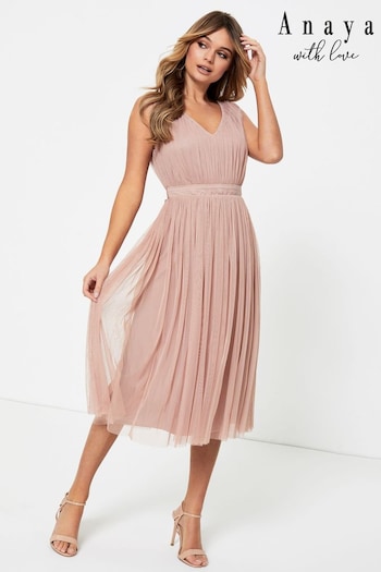 Anaya With Love Pink Bow Back Wide Strap Midi Dress (R28943) | £55