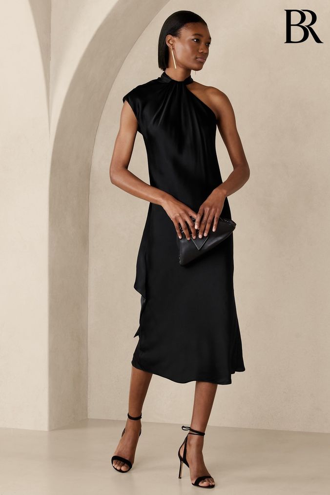 Black silk 2025 midi dress