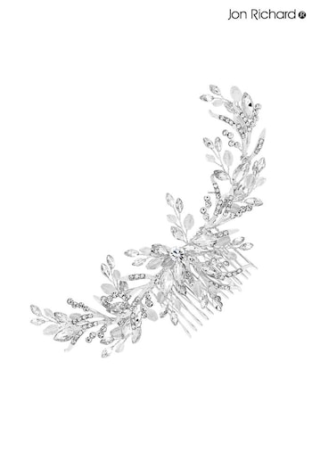Jon Richard Silver Penelope Occasion Crystal Beaded Sprig Leaf Wreath Comb - Gift Pouch (R29703) | £50
