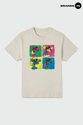 Brands In Cream Mickey Mouse Lilo & Stitch Pop Art Women Heather Grey T-Shirt (R31502) | £23