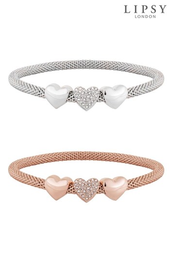 Lipsy Jewellery Two Tone Two Tone Heart Mesh Stretch Bracelets - Pack of 2 Gift Boxed (R32451) | £15