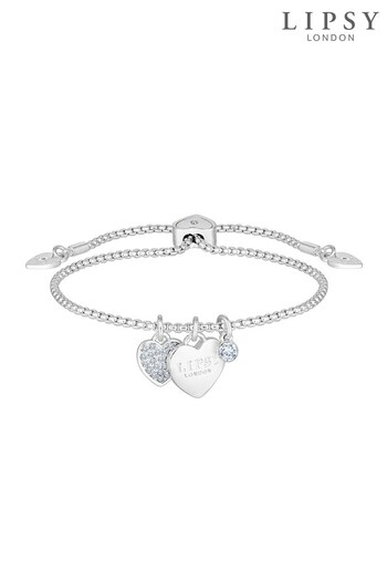 Lipsy Jewellery Silver Plated Crystal Pave Heart Toggle Bracelet (R32456) | £12