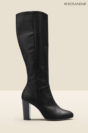 Sosandar Black Leather Zip Knee High Boots (R33397) | £155