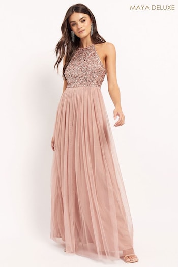 Maya Pink Halterneck Delicate Sequin Maxi Dress (R33504) | £90