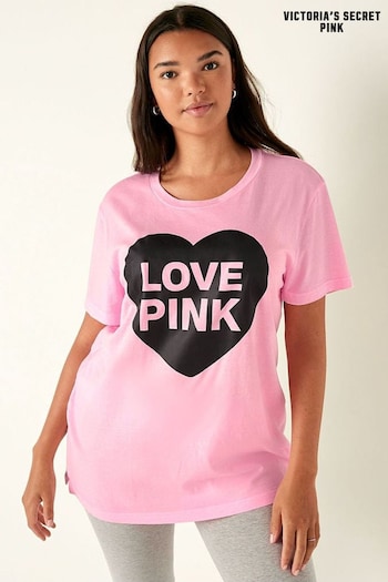 Victoria's Secret PINK Sweet Rosette Pink Originals Cotton Short Sleeve Campus T-Shirt (R34678) | £30