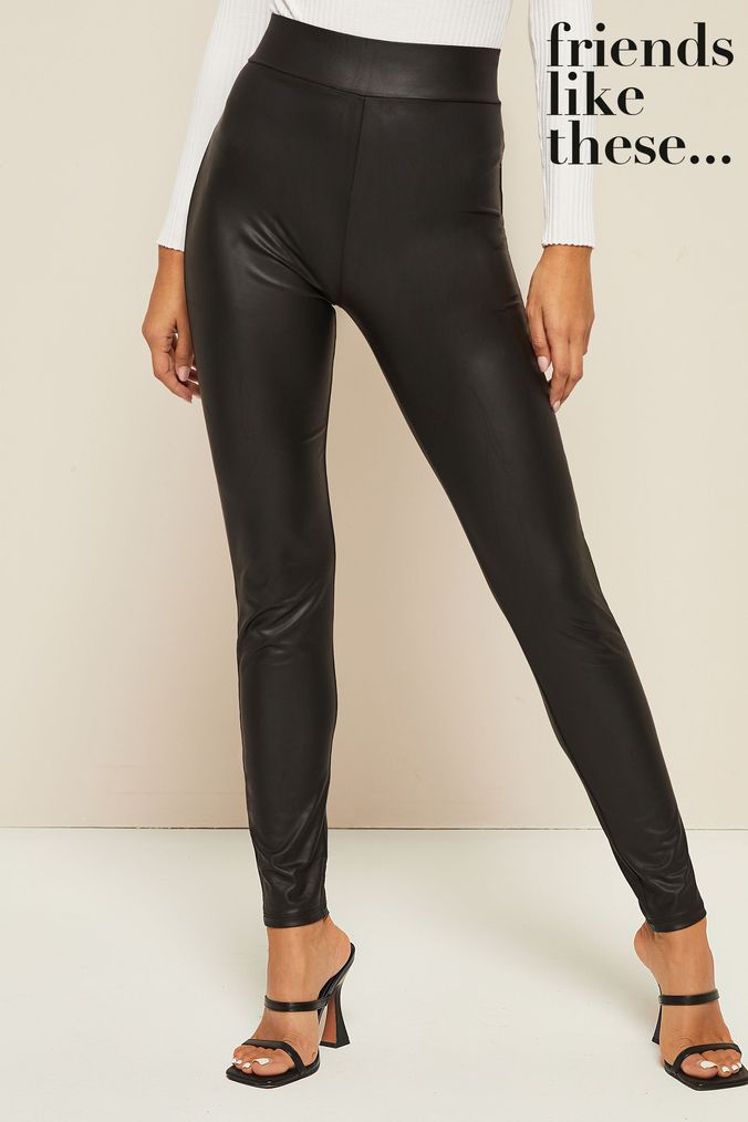 Buy Women s Black Coated Leggings Trousersleggings Online Next UK