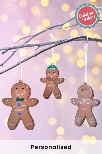 Personalised Gingerbread Family Christmas Decorations by Oakdene Designs (R36944) | £9
