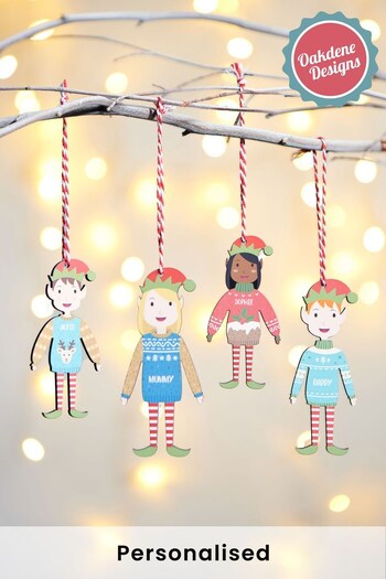 Personalised Family Elf Christmas Decorations by Oakdene Designs (R36947) | £9