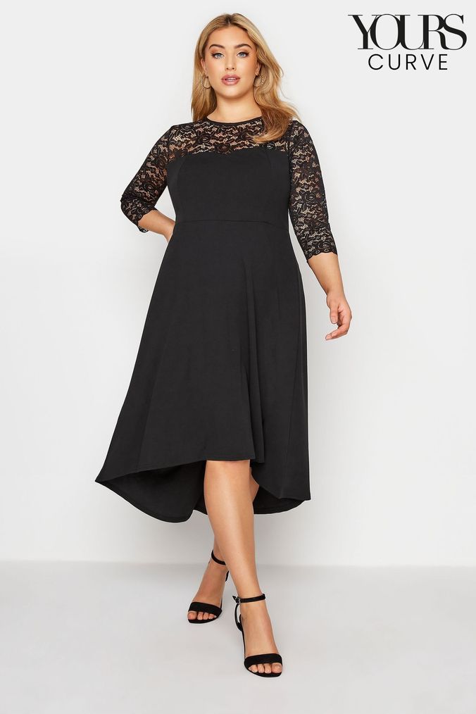 Yours Curve Black Lace Sweetheart Midi Dress (R37247) | £45