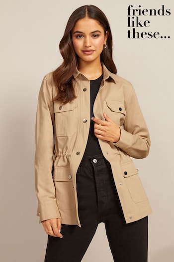 Curley fleece puffer jacket Toni neutri Stone Utility Pocket Button Through Jacket (R38269) | £56
