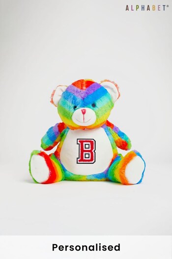 Personalised Soft Plush Rainbow Bear by Alphabet (R40042) | £27