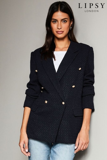 Lipsy Navy Boucle Double Breasted Blazer (R42091) | £69