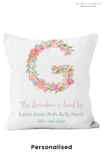 Personalised Floral Letter Grandma Cushion by Gift Collective (R43036) | £28