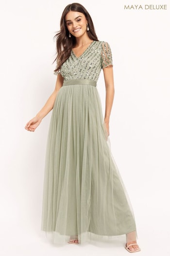 Maya Sage Green Chevron Sequin Maxi Dress (R43290) | £95