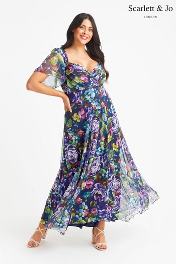 Scarlett & Jo Navy & Purple Kemi Print Maxi Bolero Wrap Bodice Dress (R45116) | £90