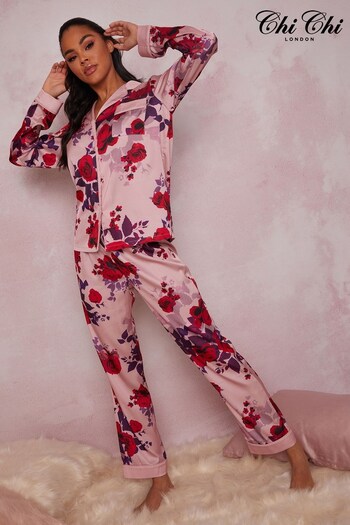 Chi Chi London Purple Floral Printed Pyjama Set (R51857) | £45