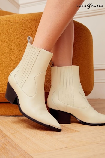 New In & Trending Cream Mid Heel Cowboy Boot (R52076) | £89
