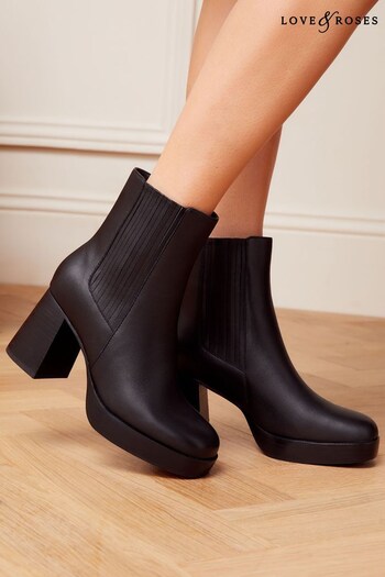 Suit Fit Guide Black Real Leather Mid Block Heel Platform Chelsea Boot (R52077) | £108