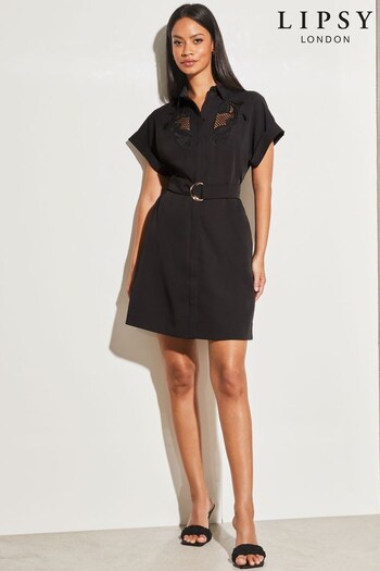 Lipsy Black Short Sleeve Belted Artwork Mini Dress (R52258) | £59