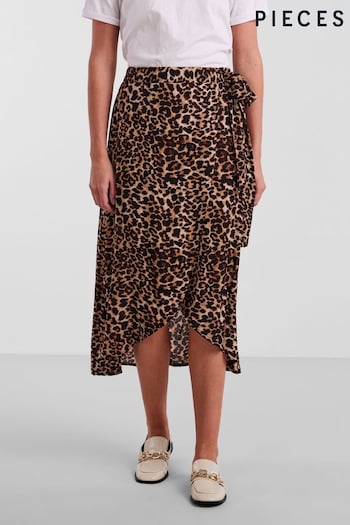 PIECES Leopard Print Printed Midi Wrap Skirt (R52367) | £30