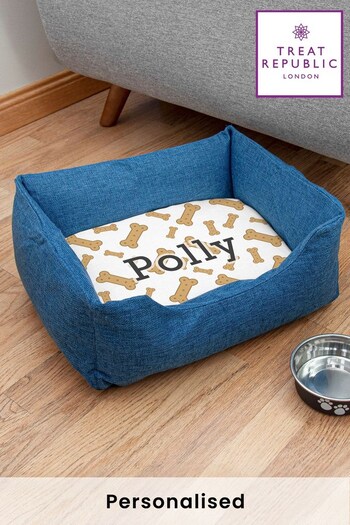 Personalised Small Blue Dog Bed with Dog Biscuit Design by Treat Republic (R52383) | £49