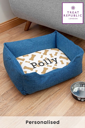 Personalised Large Blue Dog Bed with Dog Biscuit Design by Treat Republic (R52384) | £59