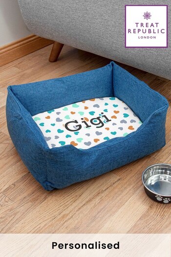Personalised Large Blue Dog Bed with Hearts Design by Treat Republic (R52386) | £59