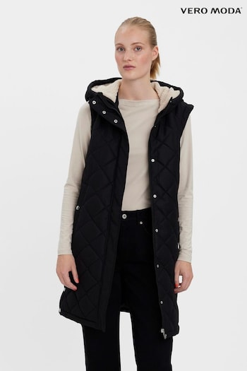 VERO MODA Black Quilted Padded Gilet with Cosy Teddy Lining (R52928) | £58