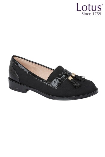 Lotus Footwear Black Textile Loafers (R53724) | £40