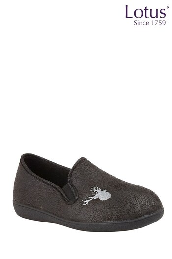Lotus Footwear Coal Black Full Shoe Slippers (R53777) | £30