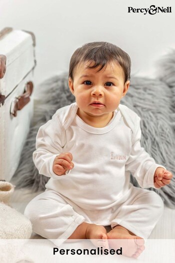 Personalised Organic Cotton Embroidered Babygrow by Percy & Nell (R54687) | £25