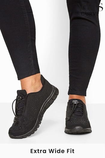 Yours Curve Black Extra Wide Fit Wide Fit Titania Gem Trainers (R55542) | £30