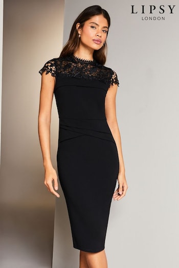 Lipsy Black Lace Top Bodycon Dress (R55590) | £72