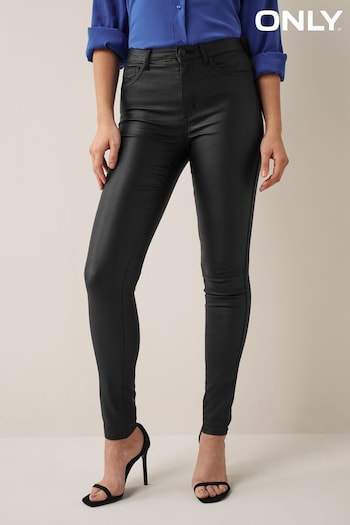 Only Black High Waisted Faux Leather Coated Skinny Weekday Jeans (R56196) | £35