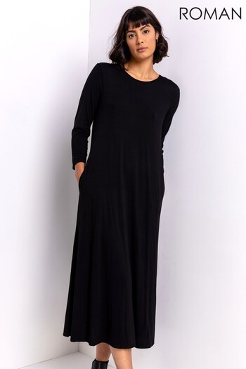 Roman Black Pocket Jersey Maxi Dress (R56837) | £32