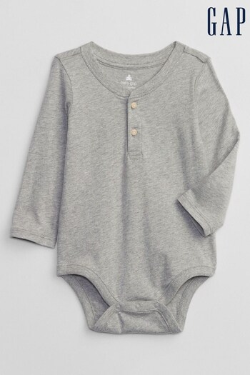 Gap Grey Henley Long Sleeve Baby Bodysuit (R57160) | £12