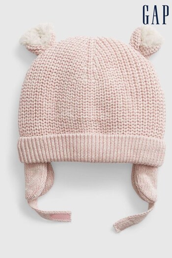 Gap Pink Sherpa Lined Bear Baby Beanie Hat (R57171) | £15