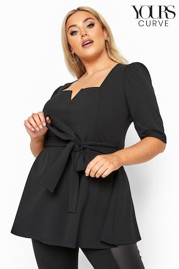 Yours Curve Black London Notch Neck Peplum Top (R58277) | £35