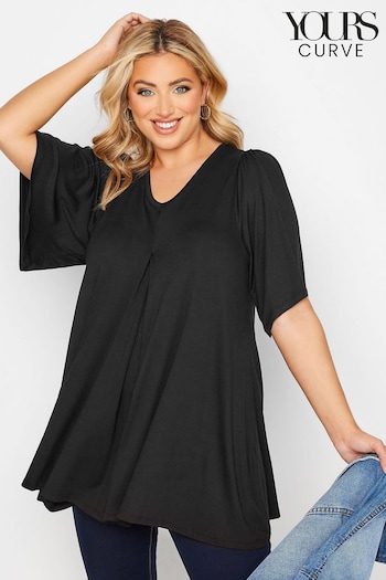 Yours Curve Black Pleat Swing Angel Sleeve Top (R59595) | £22