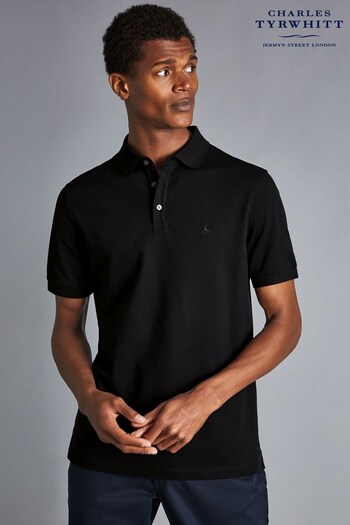 Charles Tyrwhitt Black Short Sleeve Pique Polo Shirt (R59669) | £55