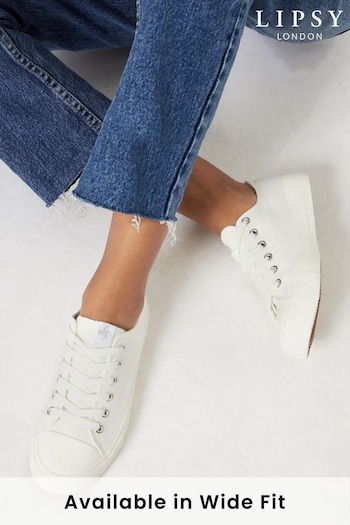 Lipsy White Regular Fit Low Top Lace Up Canvas Trainer (R60161) | £26